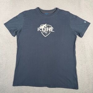 Kuhl Shirt Mens XL Blue Graphic Logo Short Sleeve Cotton Wildfibre Outdoor